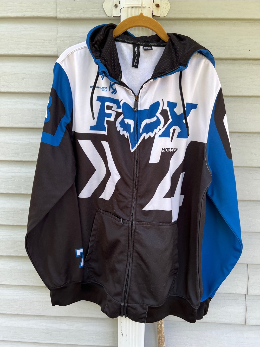 Fox Blue Black White Graphic Hooded Zip Jacket